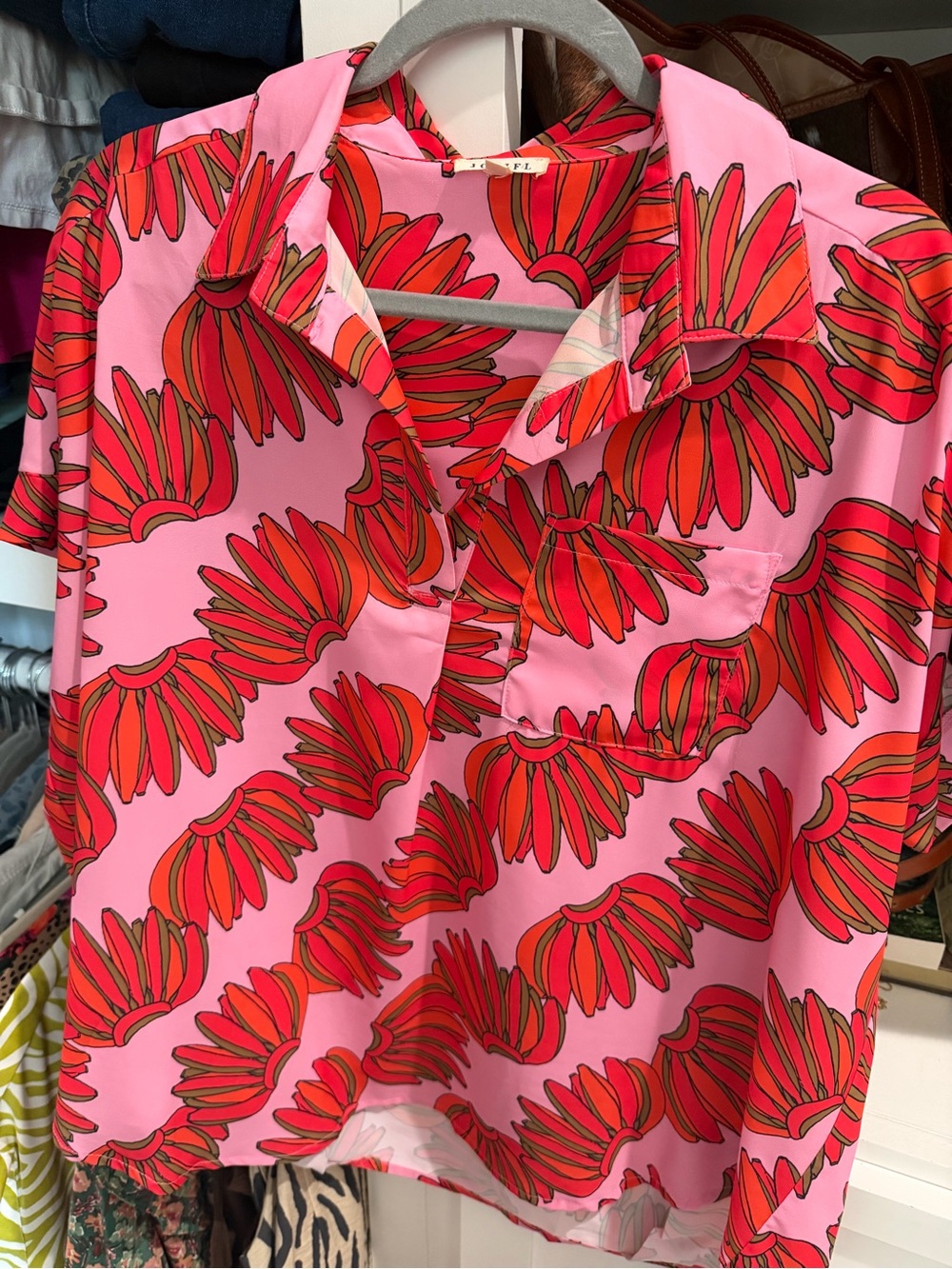 JODIFL Pink Red Floral Button-Up Blouse